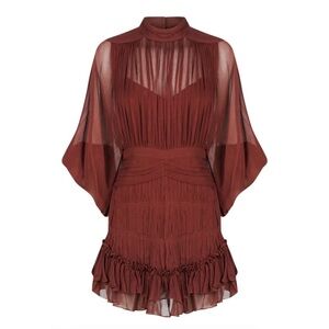 Shona Joy - Long Sleeve, Mini Dress in Burgundy